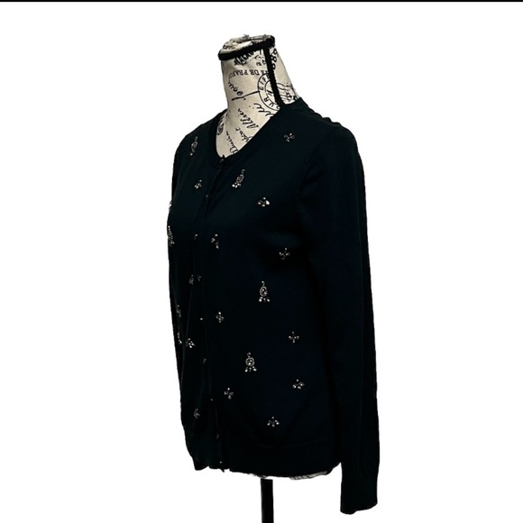 LOFT Black Embellished Button Front Cardigan Sweater Women’s Size [M] - Picture 3 of 11